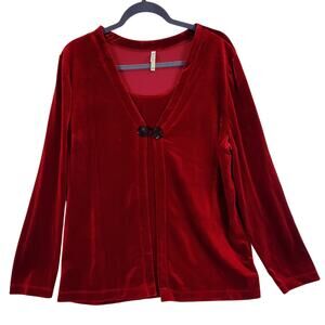 Womens Velour Sweater 2 Piece Red Velvet XL Cardigan & Top Romantic Casual Party